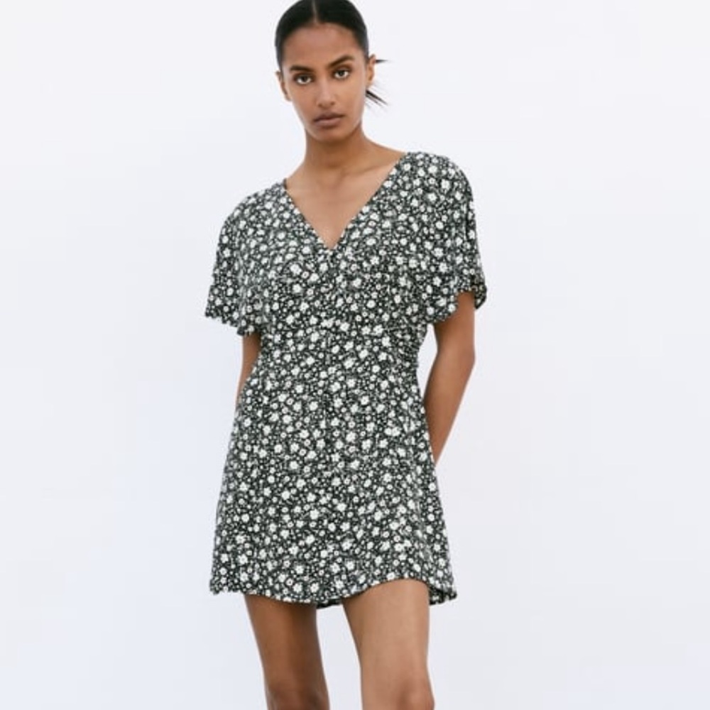 Black and white floral mini dress
